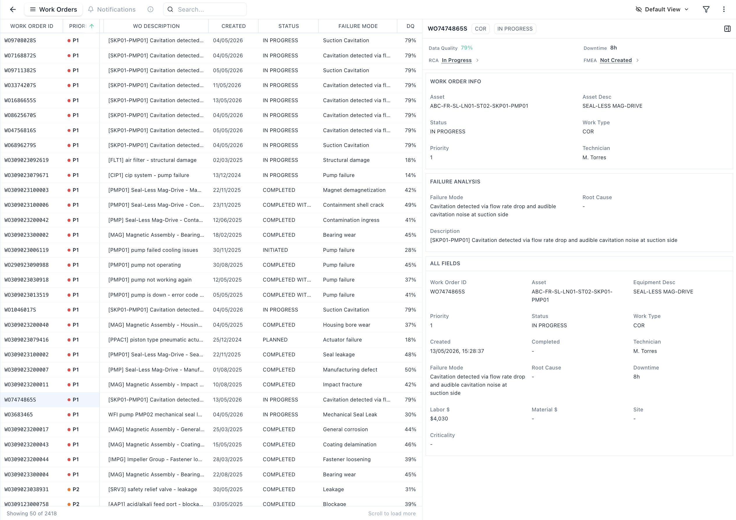Work order intelligence – data quality scoring and failure extraction